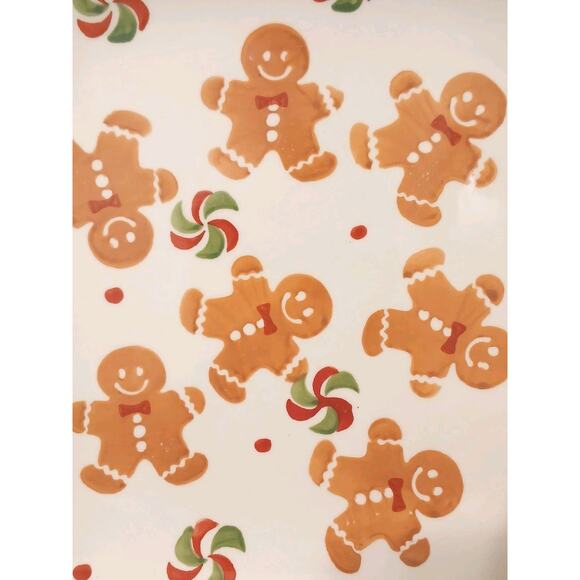 Square Gingerbread Platter Christmas 7.25" Ivory Cookie Plate Vintage Christmas - Picture 2 of 11